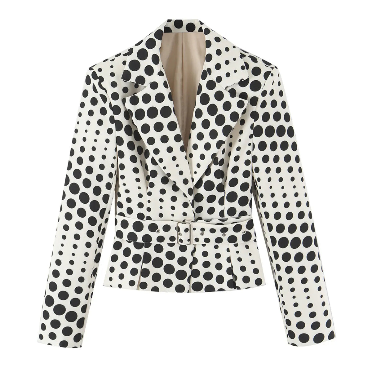 Polka dot belted peplum blazer, front flat lay