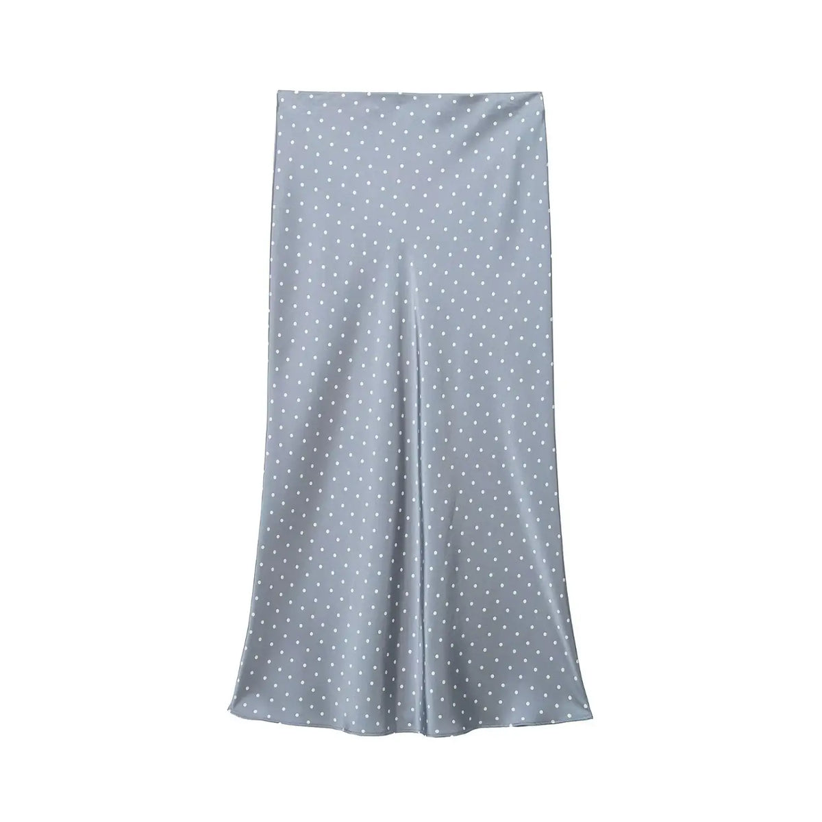 Back flat lay of polka dot satin slip midi skirt