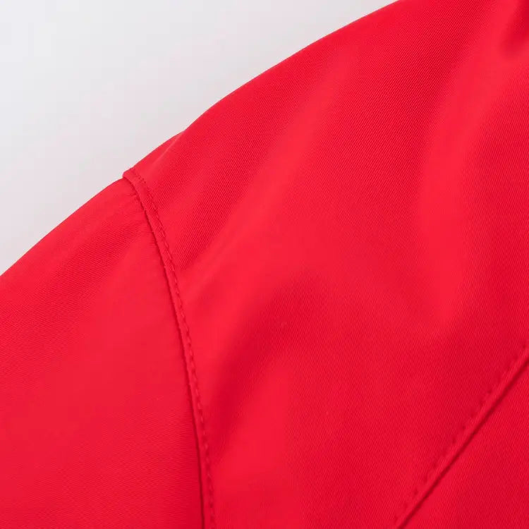 Close-up of shoulder seam stitching