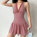  Lifestyle shot slim fit halter gingham short sundress