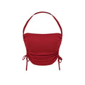 Red halter drawstring bandeau crop top front detail view