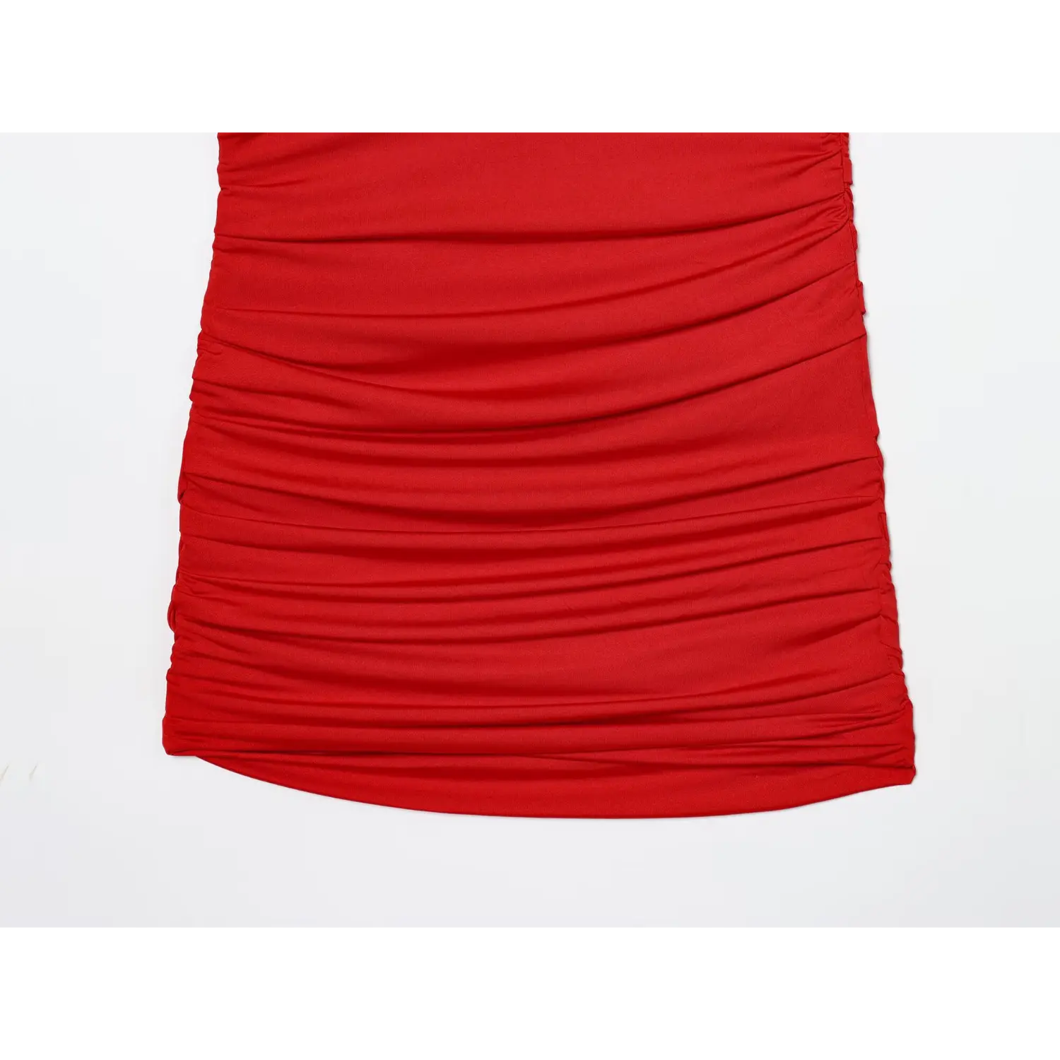 Red Sleeveless V Neck Ruched Mini Dress, Lower Skirt Ruched Fabric Detail | Detail