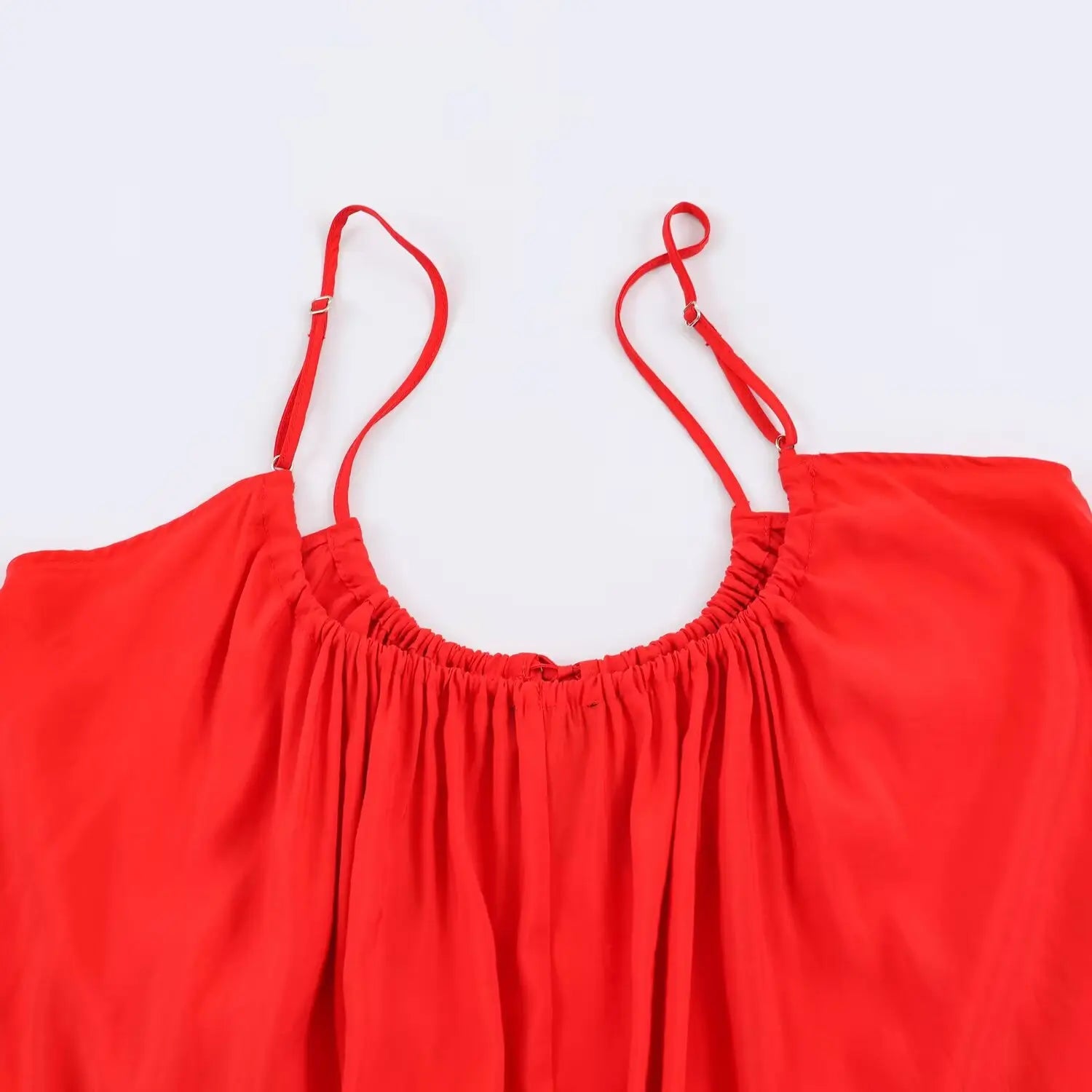Flat close‑up of front gathered neckline bodice