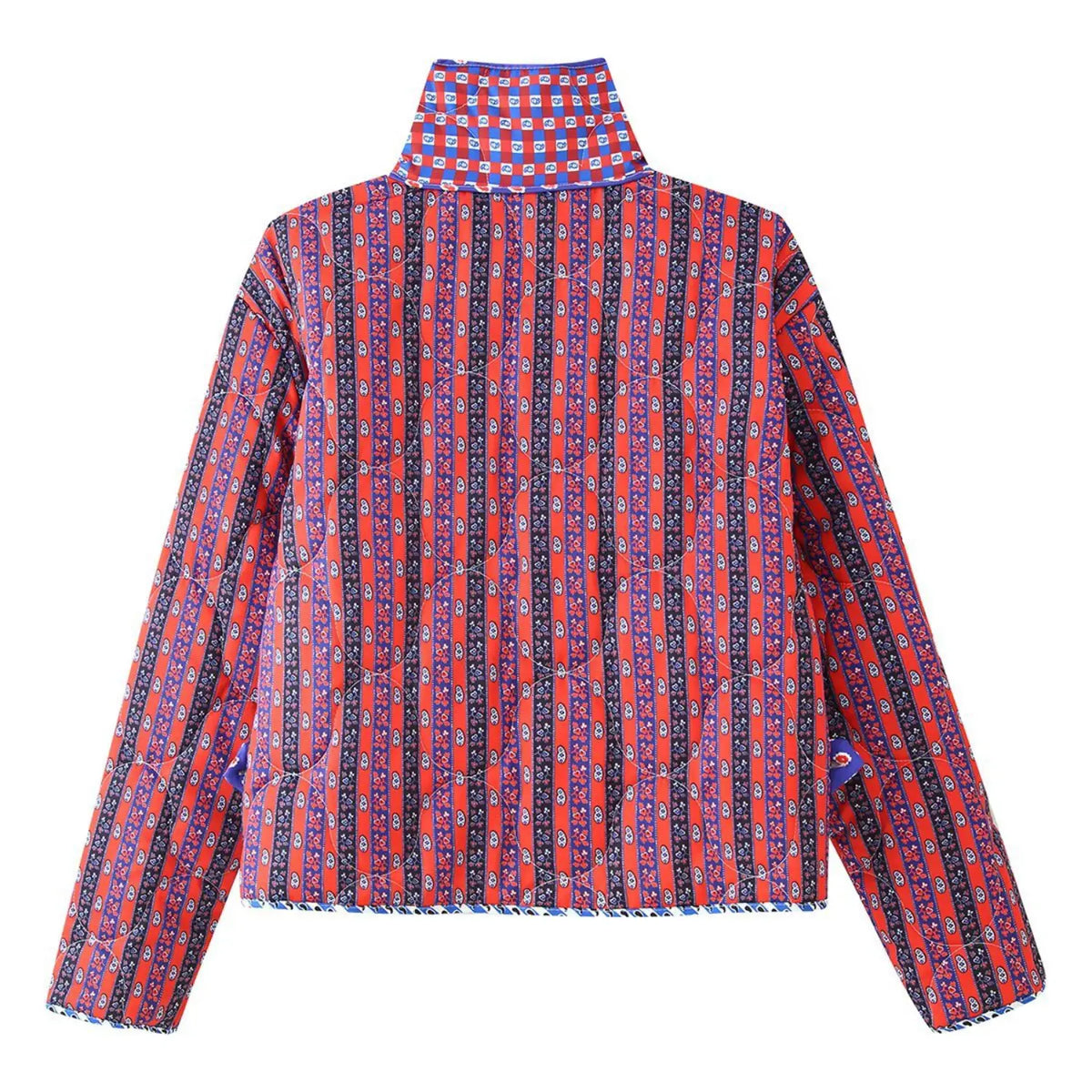Red stripe paisley side back flat lay