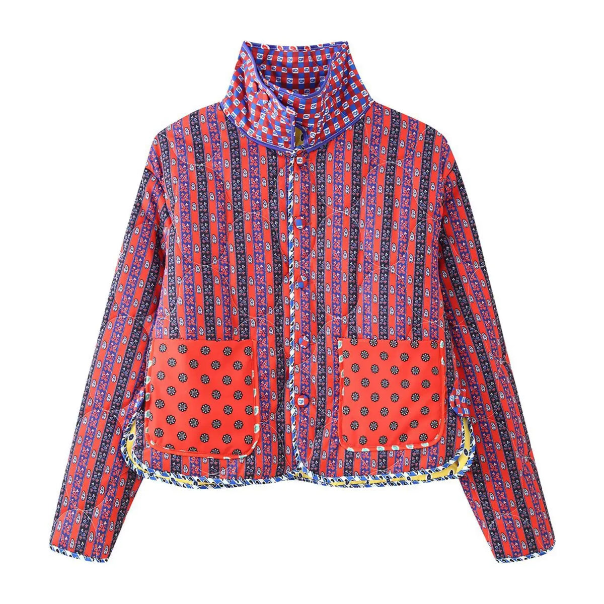 Red stripe paisley side front flat lay