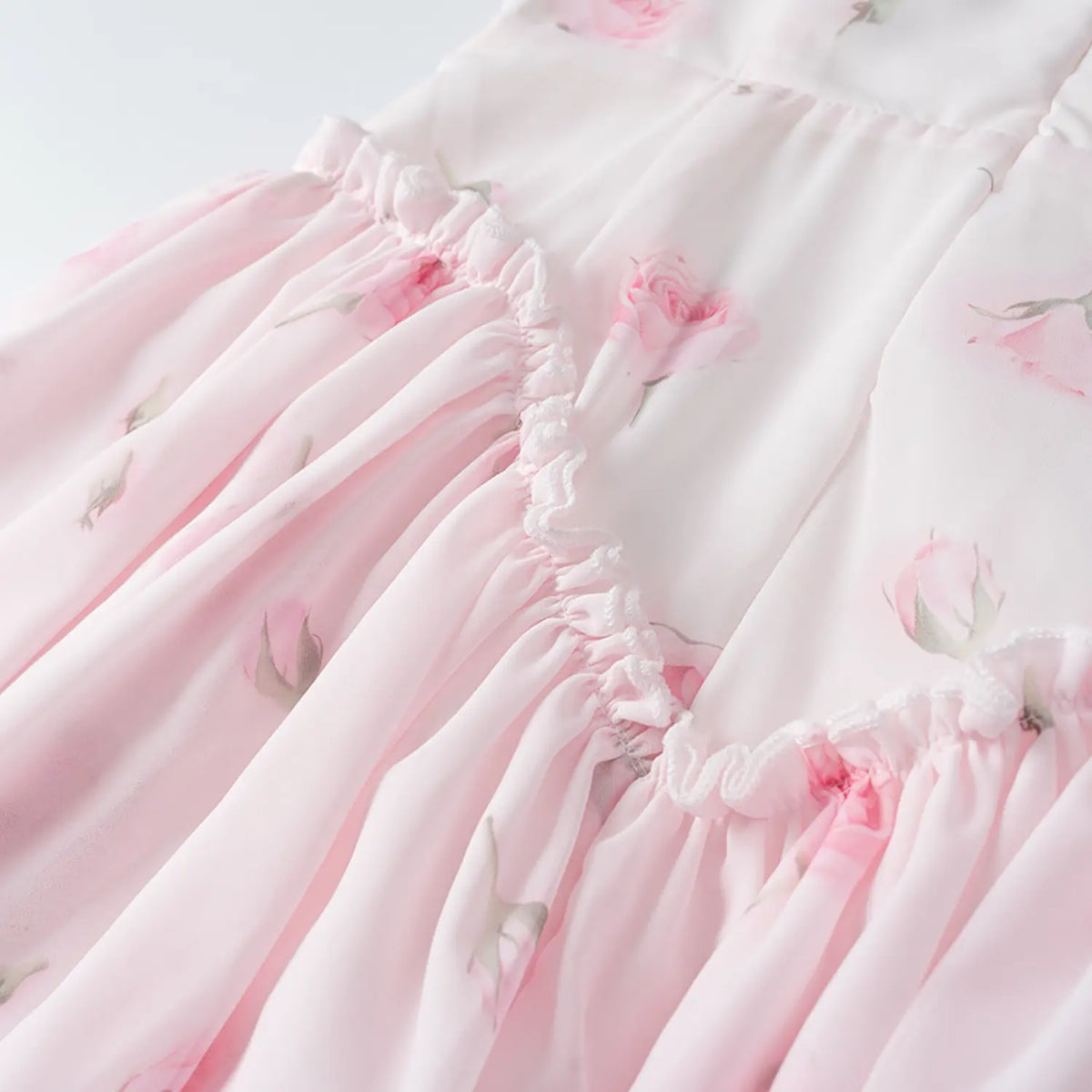 Close-up of V-shaped ruffle seam detail