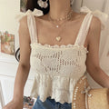 Front lifestyle photo showing lace edge straps and decorative shoulder fabric bows