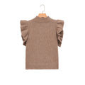 Oatmeal ruffle shoulder mock neck knit top, back hanging