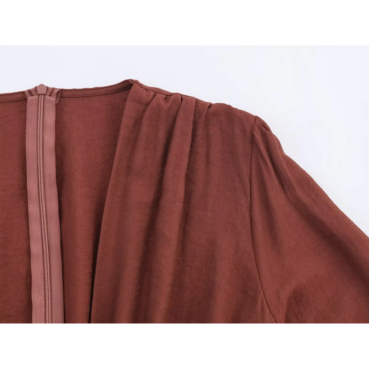 Close-up of shoulder yoke and back zipper