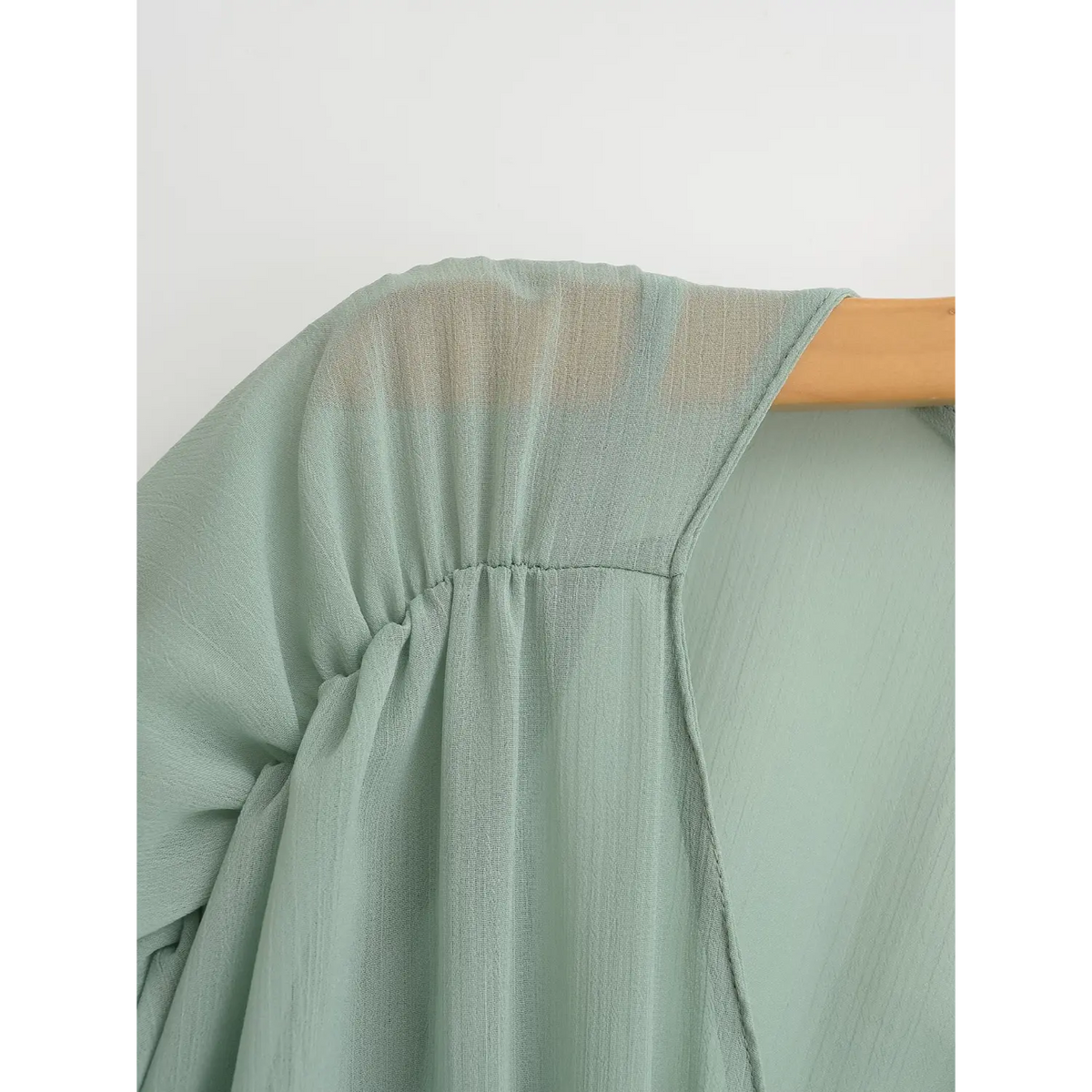 Close-up of shoulder yoke and gathering