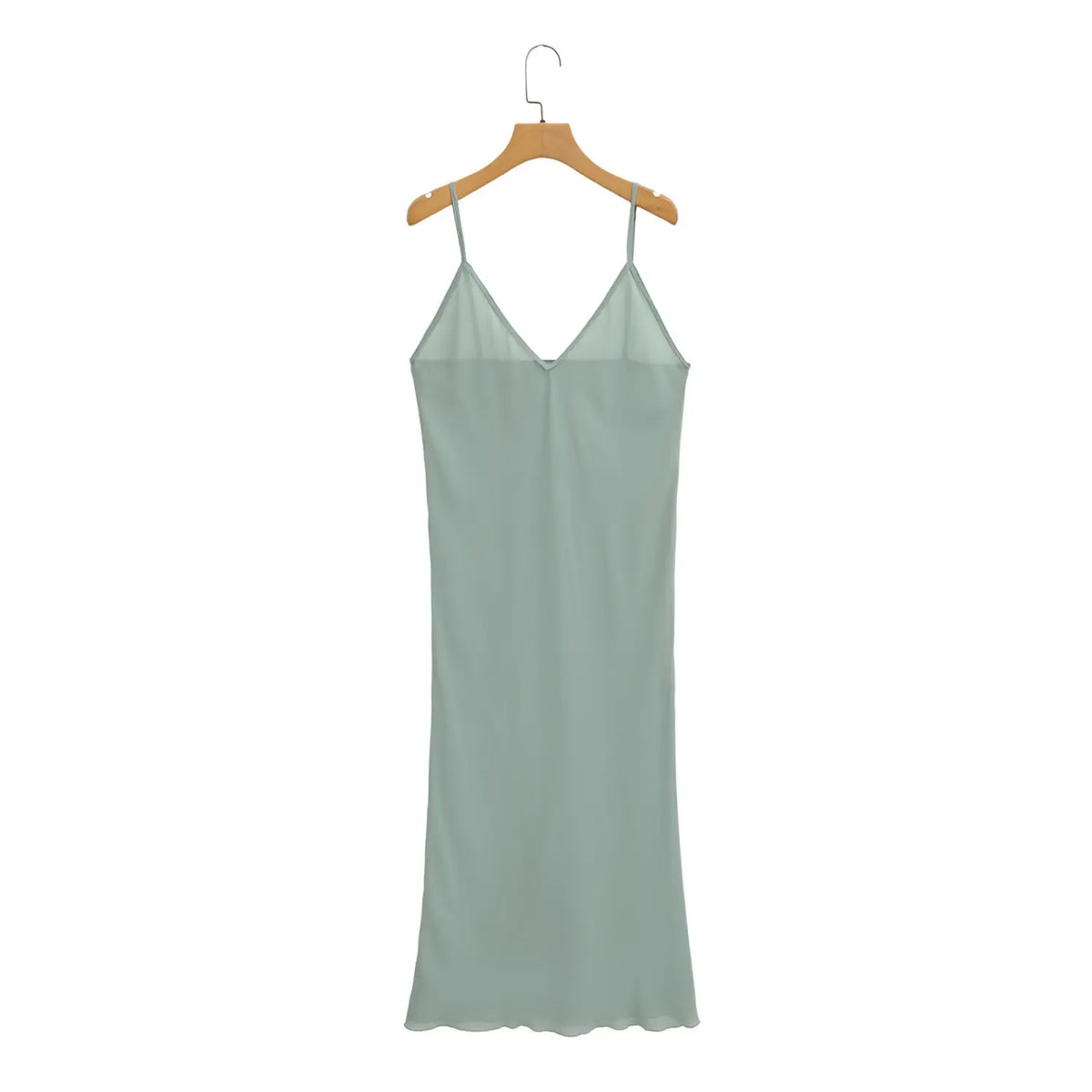 Matching slip dress on hanger, front view