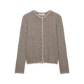Oatmeal scallop edge button front cropped cardigan, front flat lay