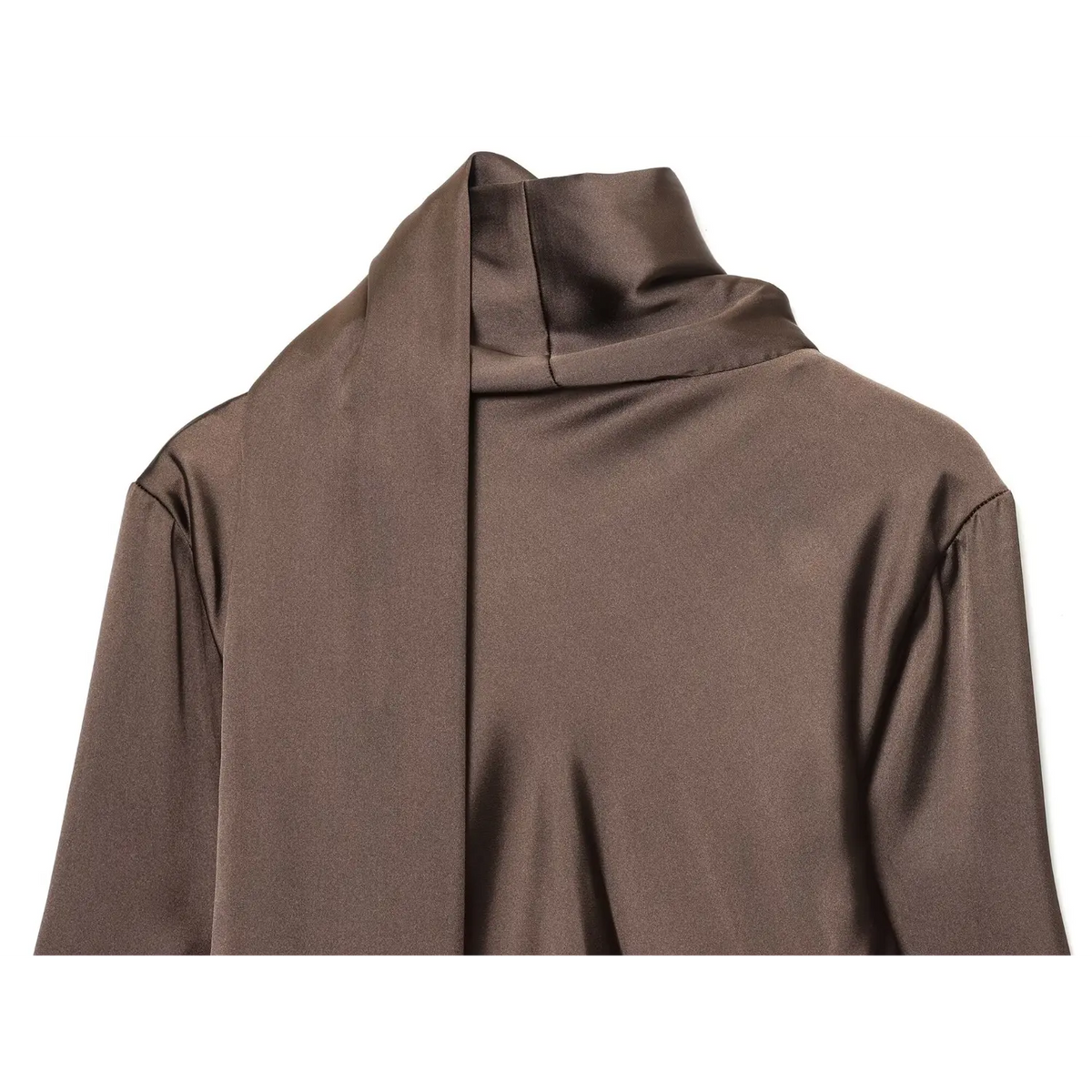Close-up of mocha brown back neck and scarf wrap