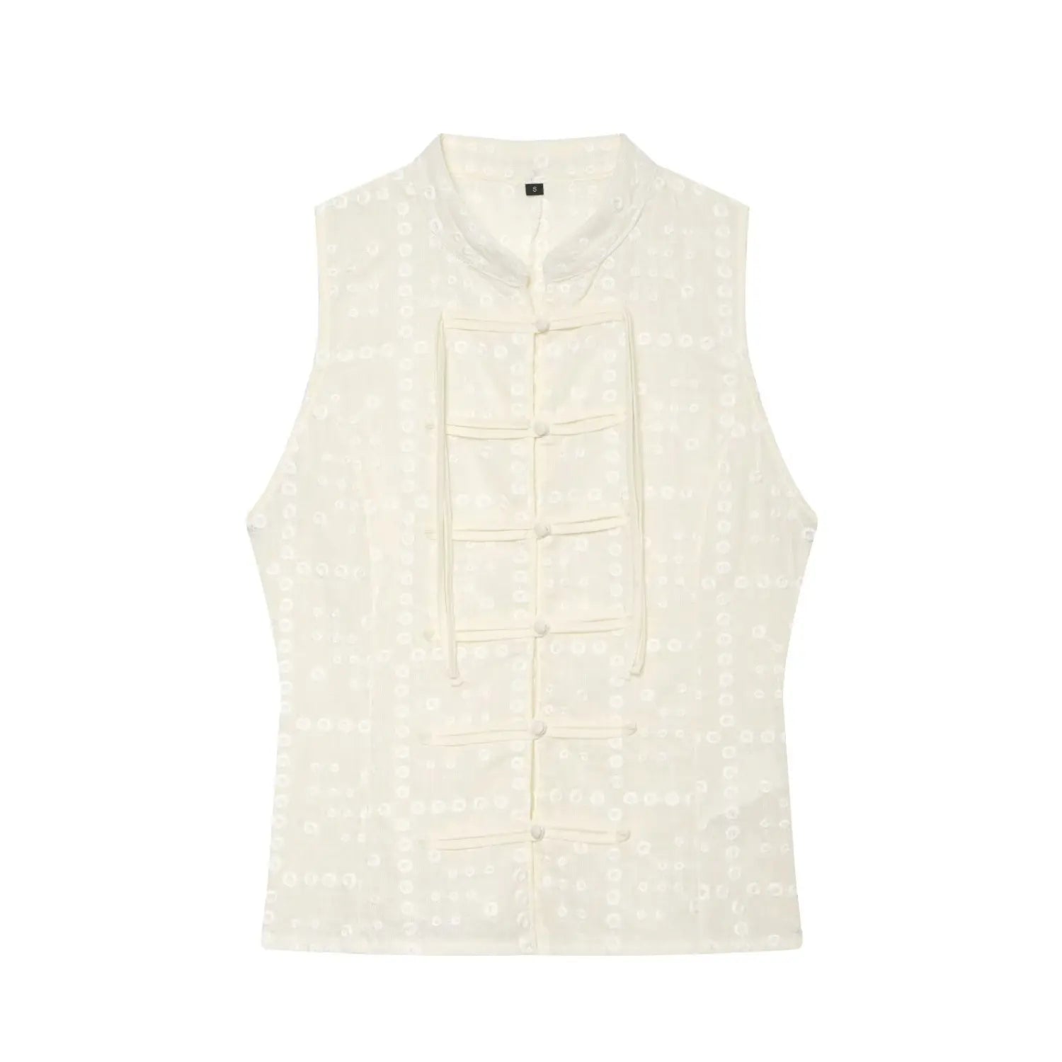 Vest side inner sheer macro close-up, lightweight hollow single layer breathable fabric no thick lining summer fresh texture shot