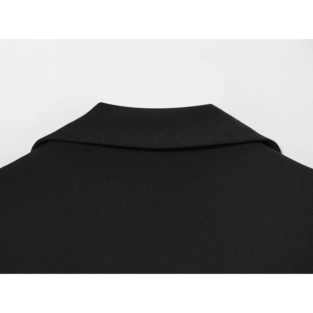 Close-up of black back collar and center seam