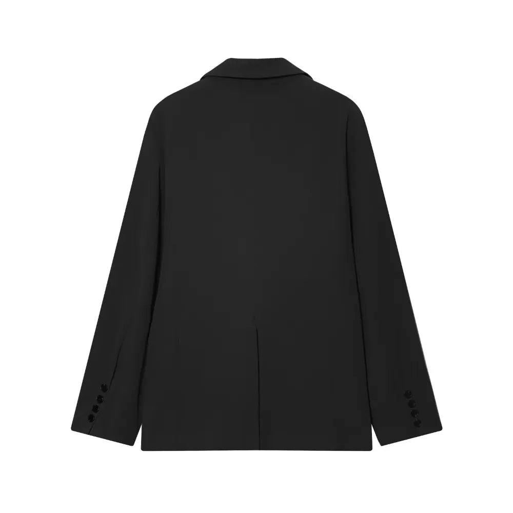 Black single button notch lapel blazer, back flat lay