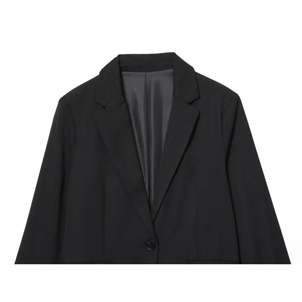 Close-up of black lapel and inner lining