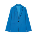 Bright blue single button notch lapel blazer, front flat lay