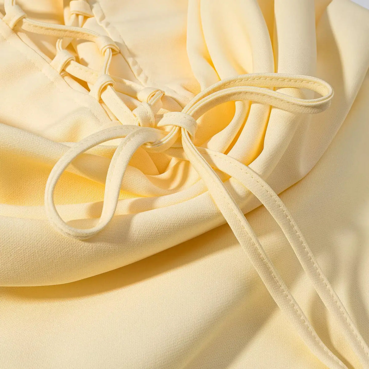 Close-up of lace up back bow tie