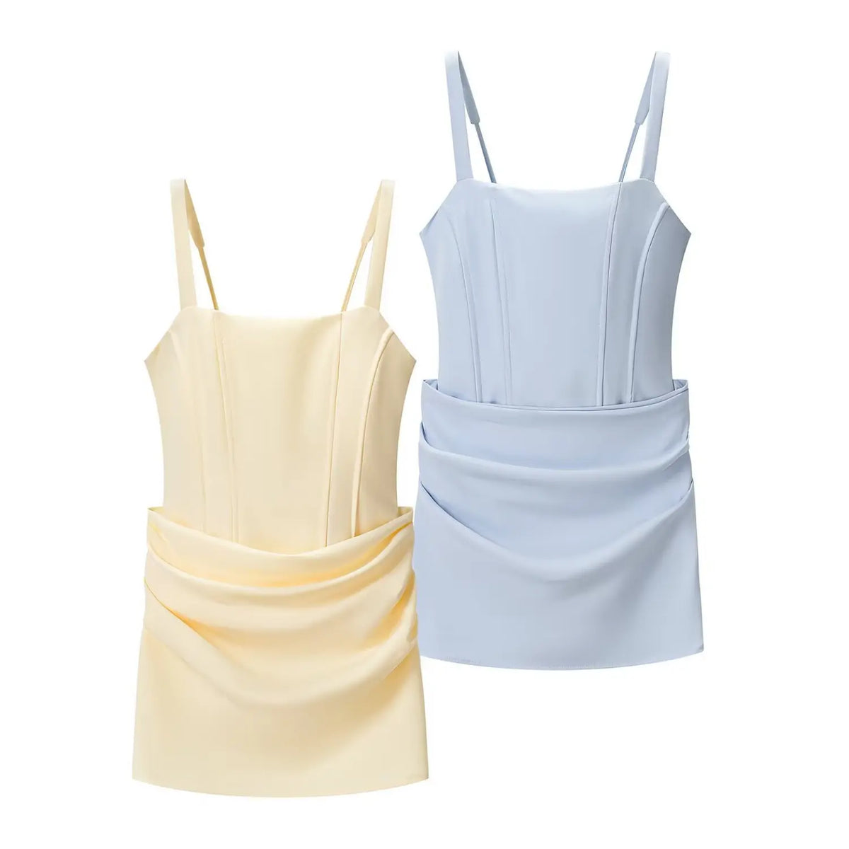 Two colorways of square neck corset lace up draped mini dress