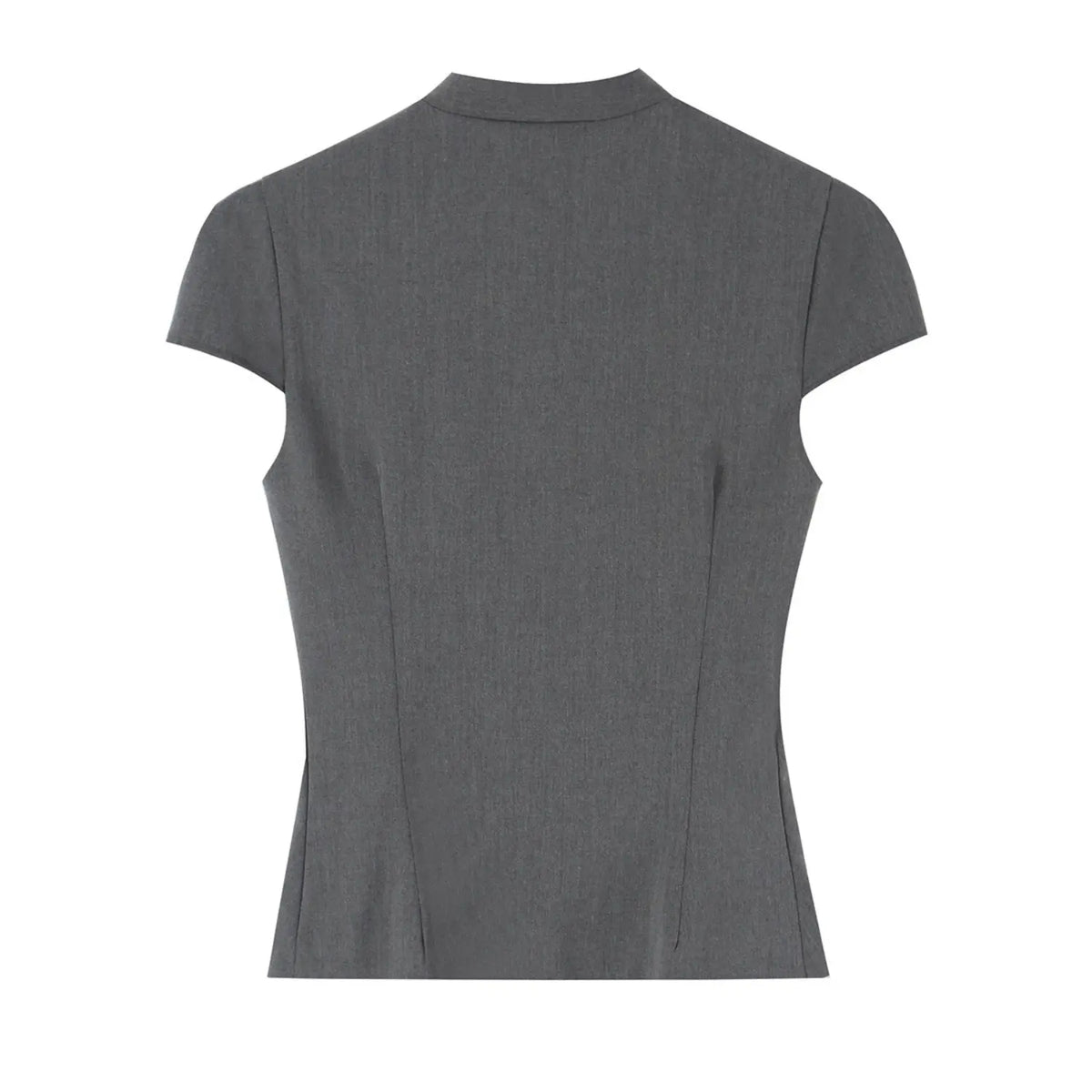 Gray stand collar blouse, back flat lay