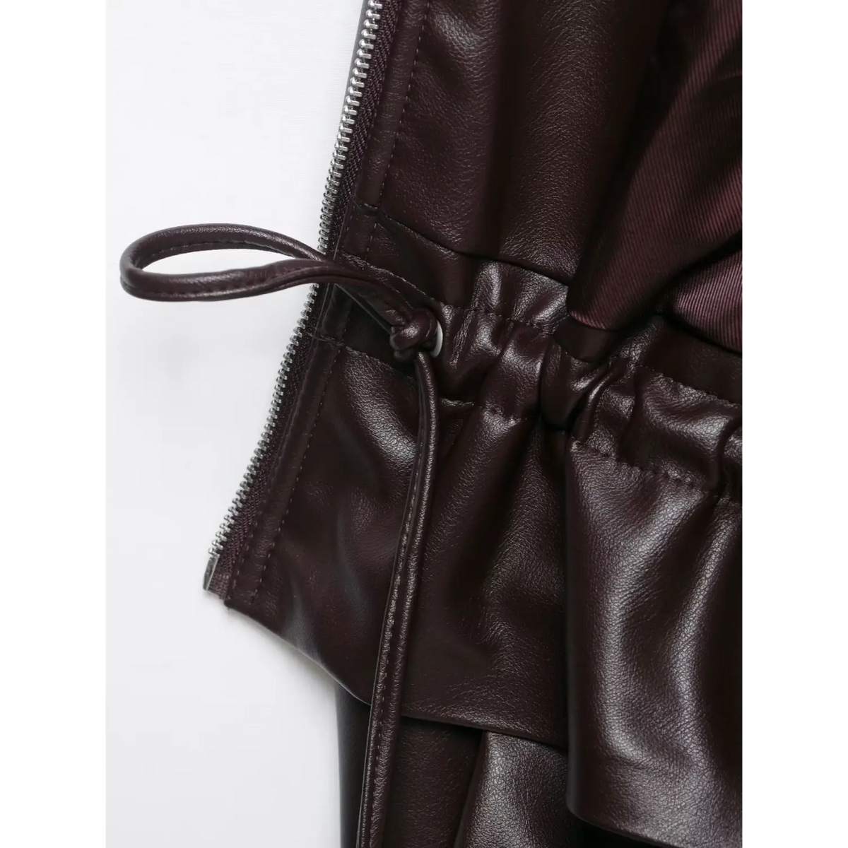 Close-up of burgundy drawstring knot