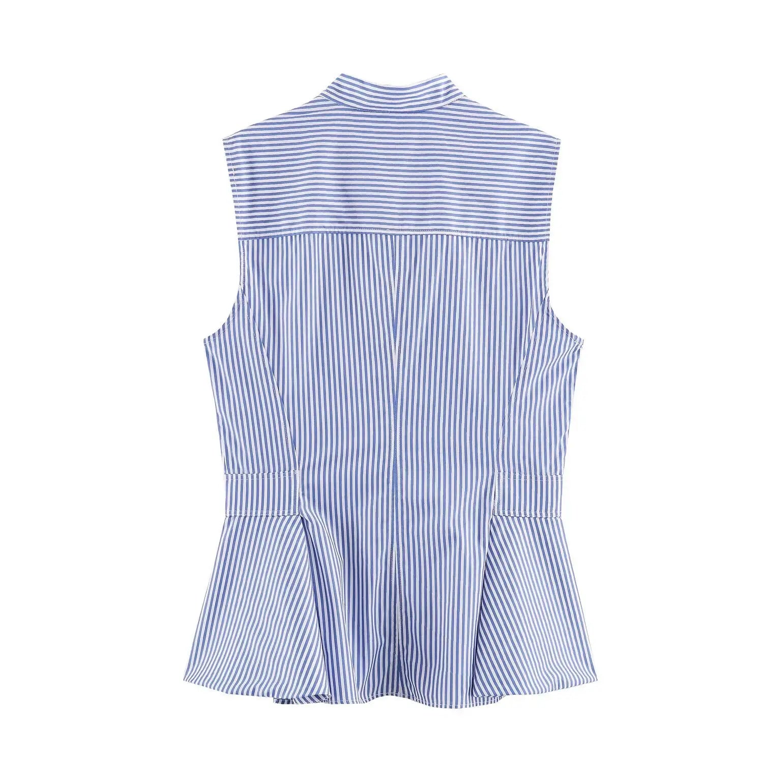 Back flat lay sleeveless top, horizontal striped rear yoke, center back box pleat