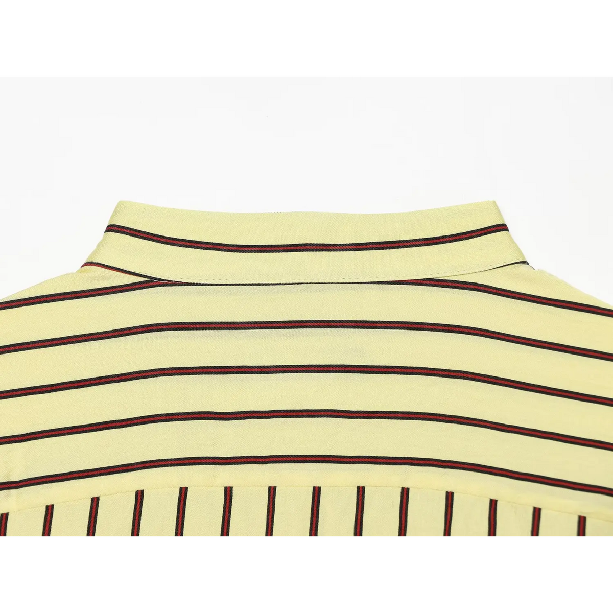 Close-up of back neck yoke in horizontal stripes