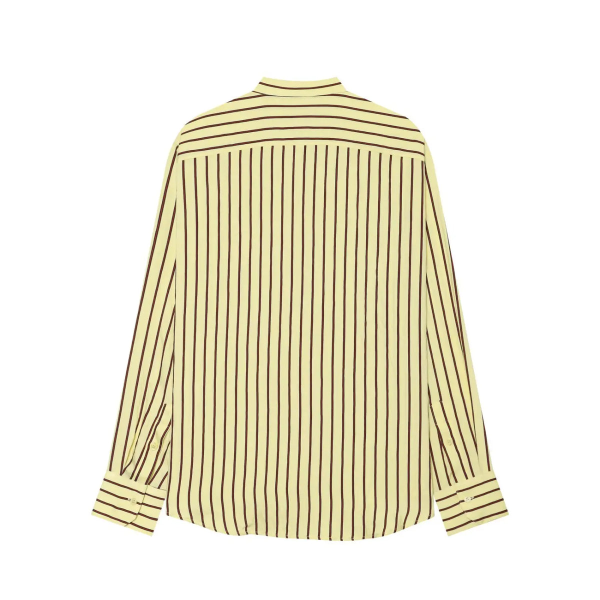 Back flat lay of stripe shirt with horizontal back yoke