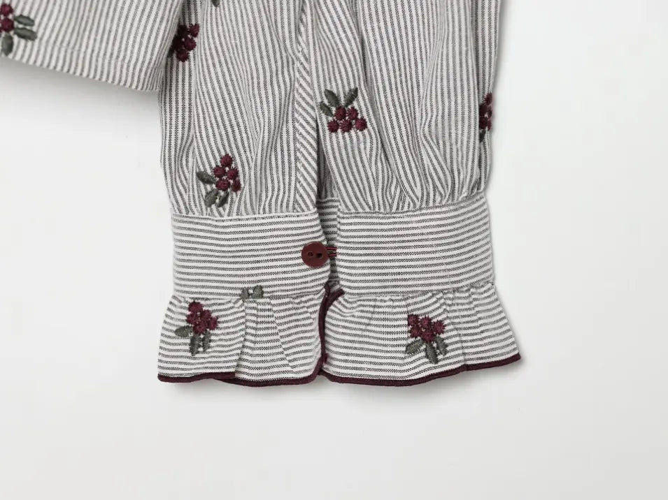Close-up of ruffled cuff with button