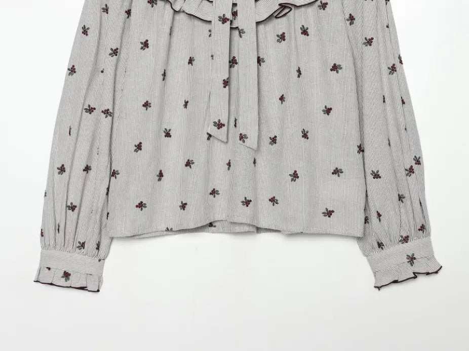 Close-up of hem and ruffled cuffs