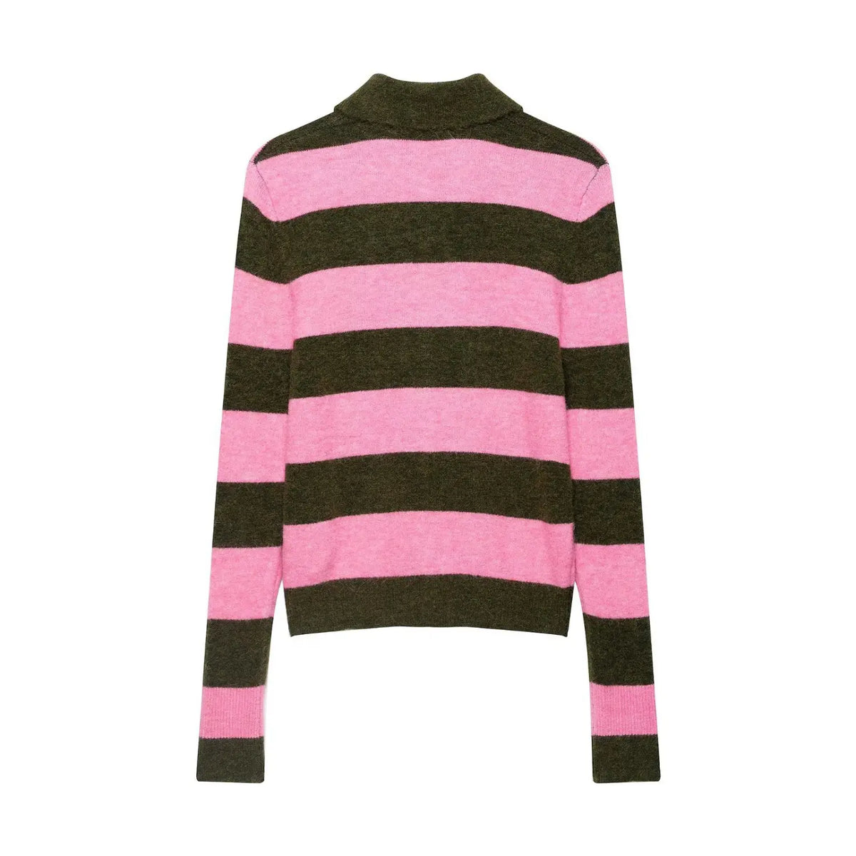 Striped collar button front cardigan, back flat lay
