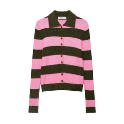 Striped collar button front cardigan, front flat lay