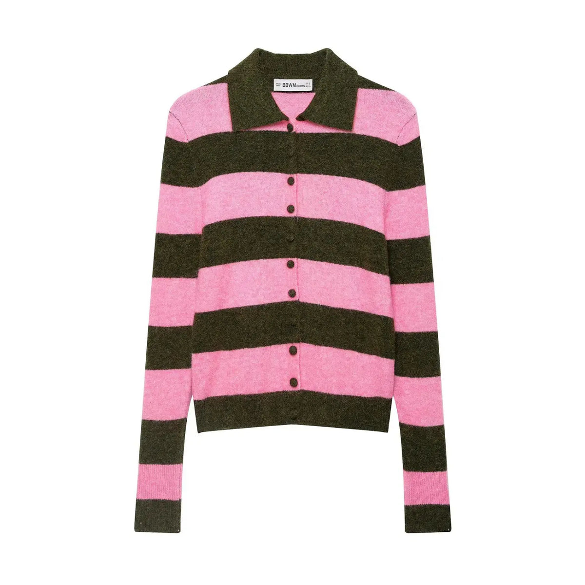 Striped collar button front cardigan, front flat lay