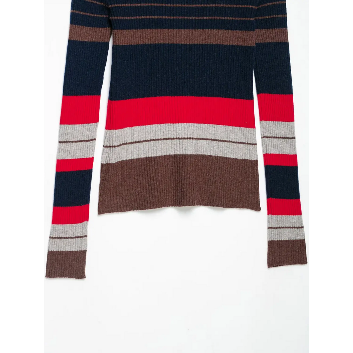Close-up of back hem and striped cuffs