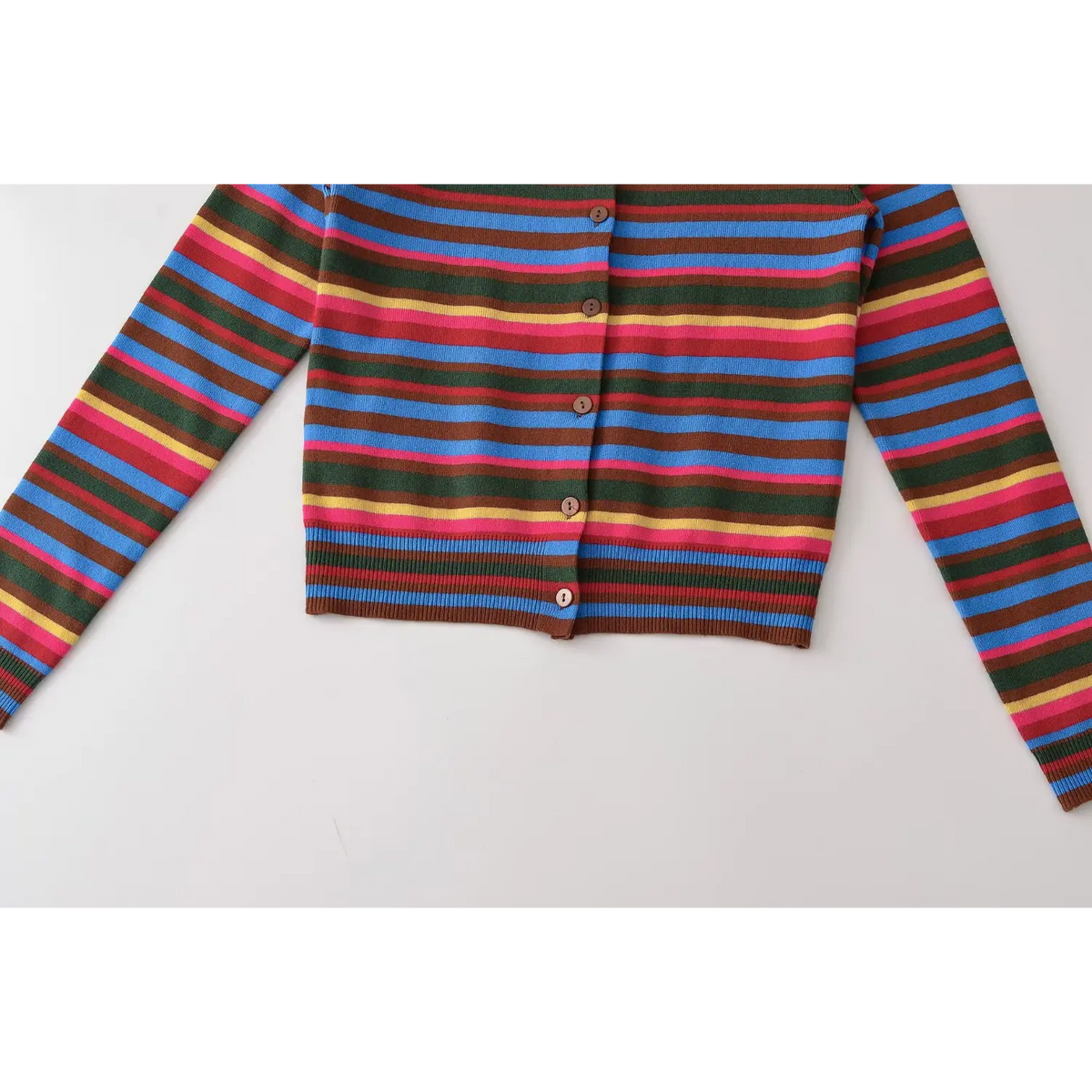 Close-up of ribbed hem and buttons