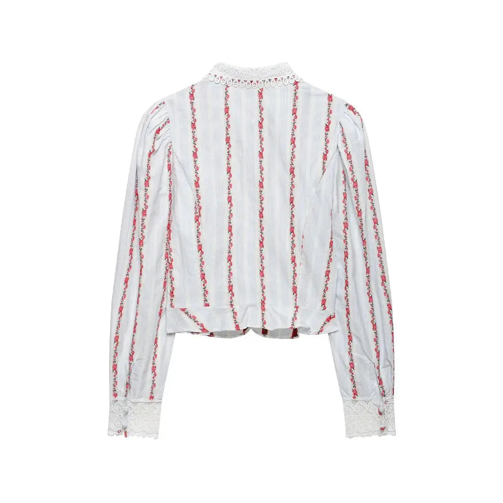Striped floral lace collar blouse, back flat lay