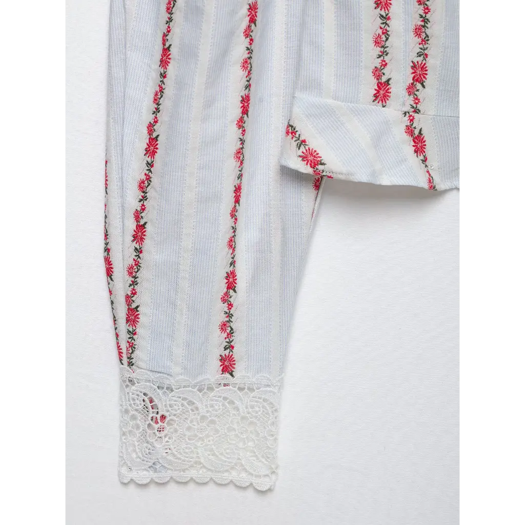 Close-up of lace cuff and shirt hem