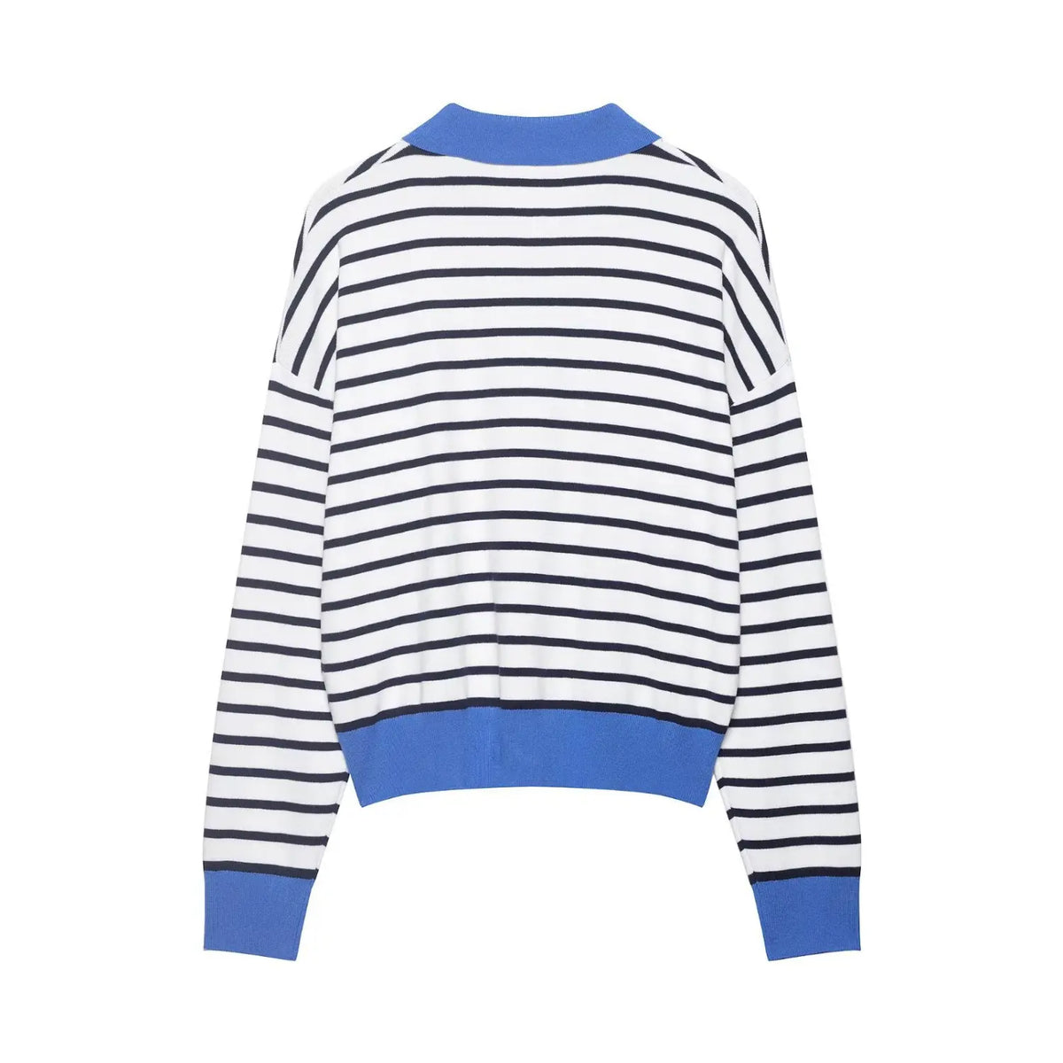 Back flat lay of striped relaxed long sleeve knit top