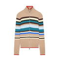 Striped mock neck zip up cardigan, front flat lay