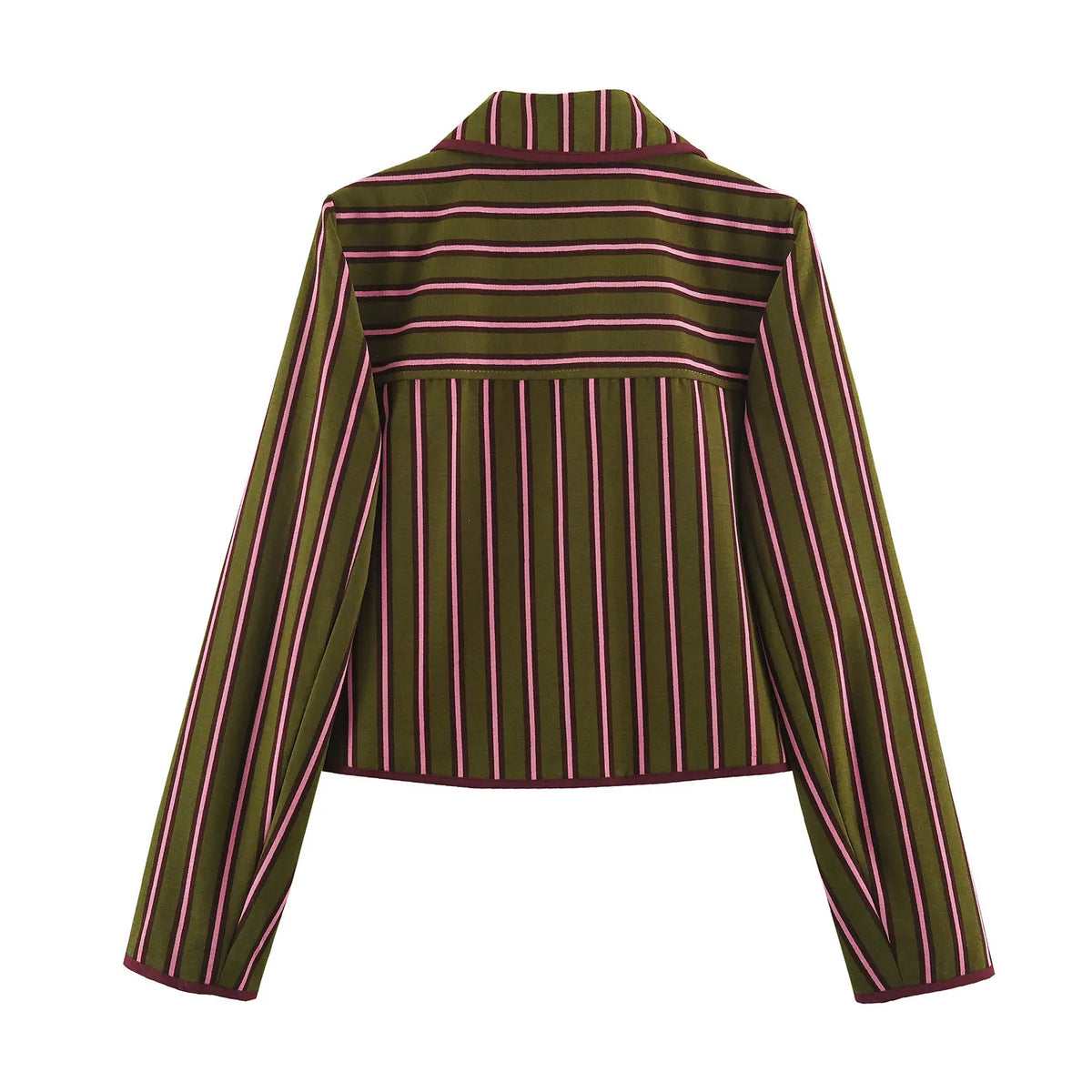 Back flat lay of striped peter pan collar cropped jacket