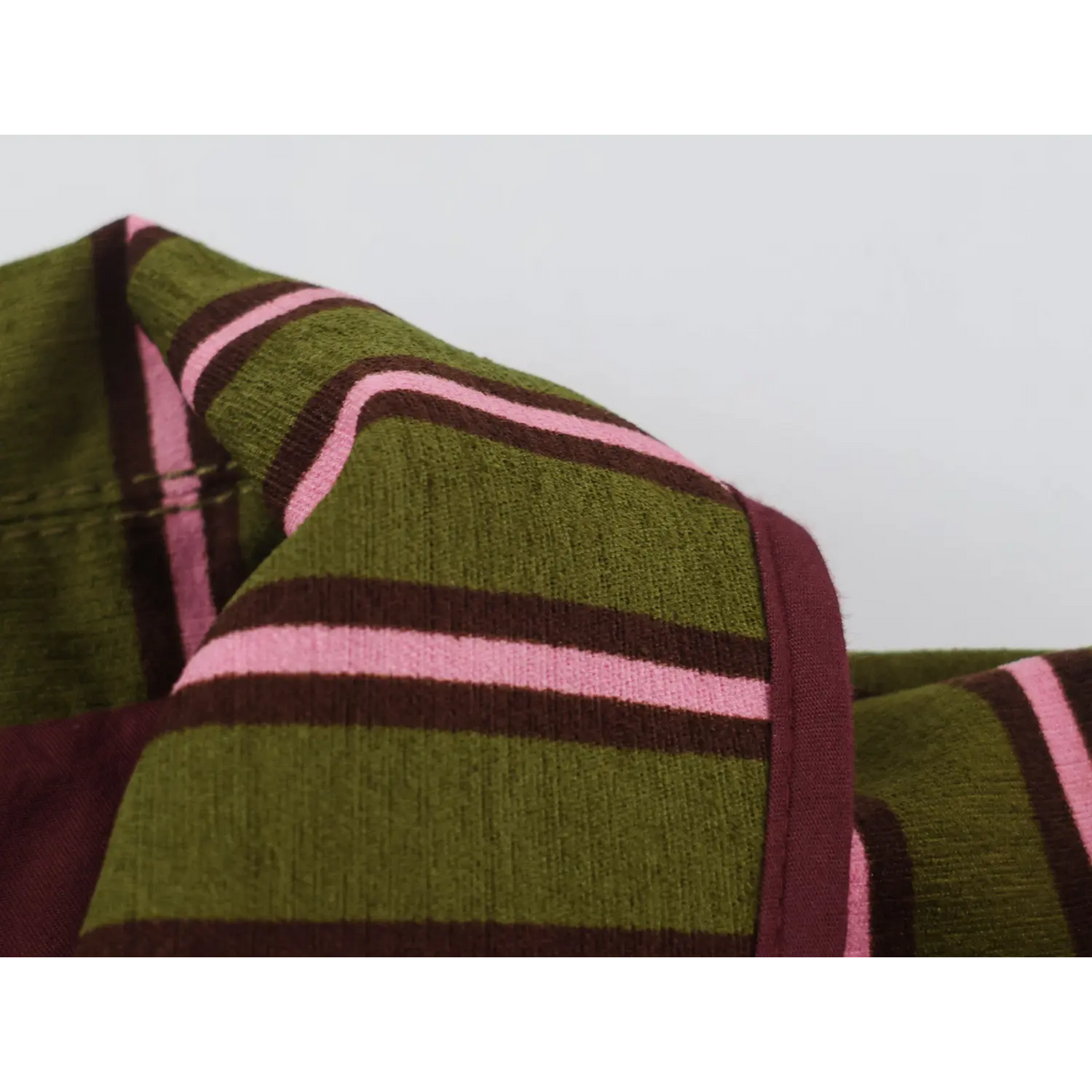 Close-up of collar binding and horizontal stripes