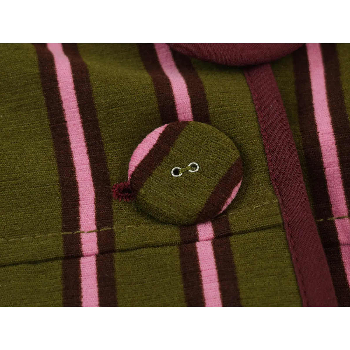 Close-up of fabric-covered button