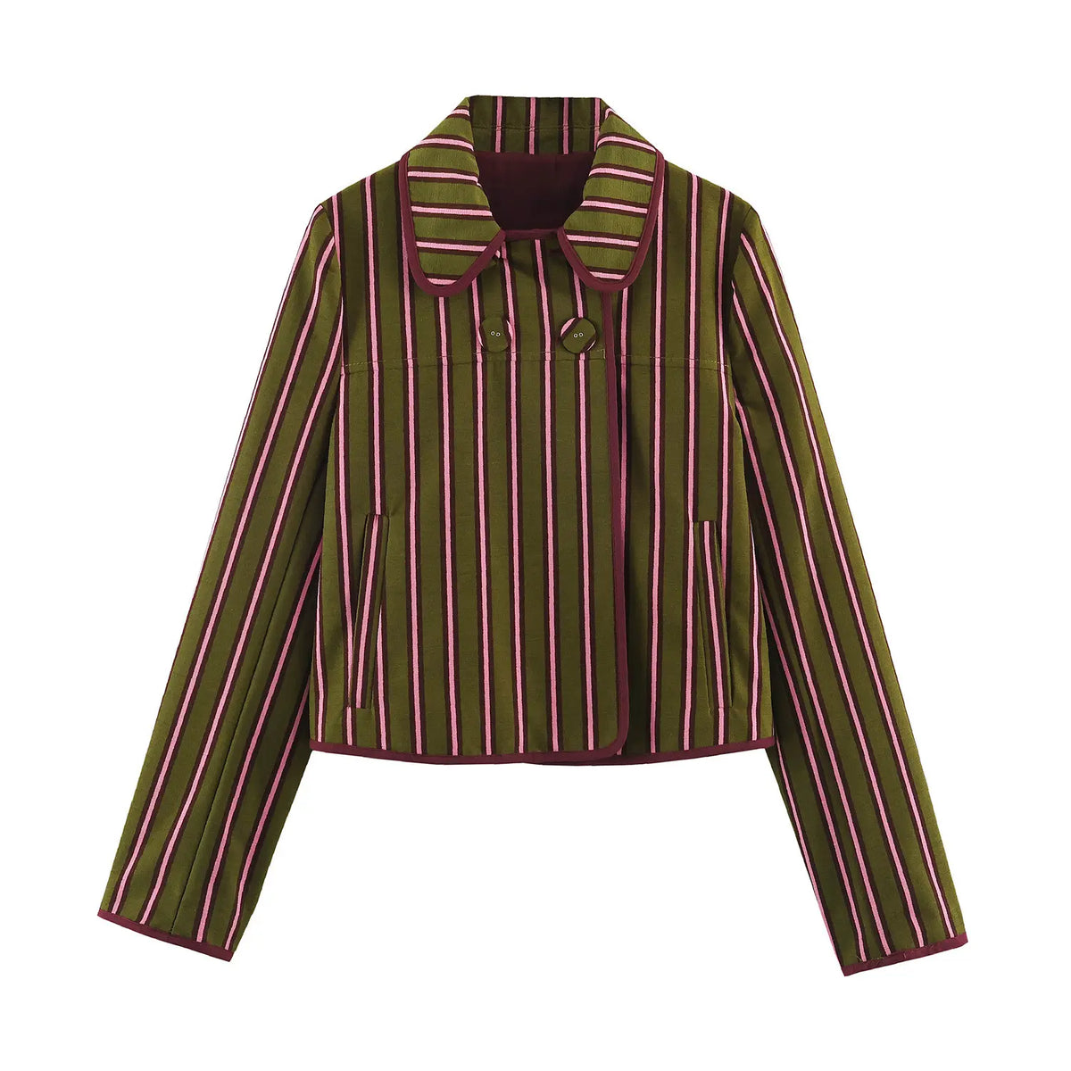 Front flat lay of striped peter pan collar cropped jacket