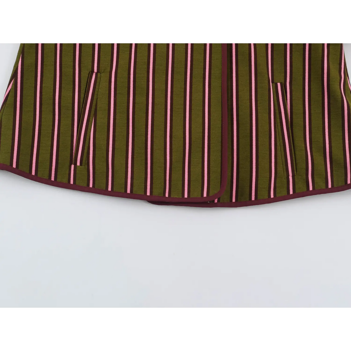 Close-up of hem and side pockets
