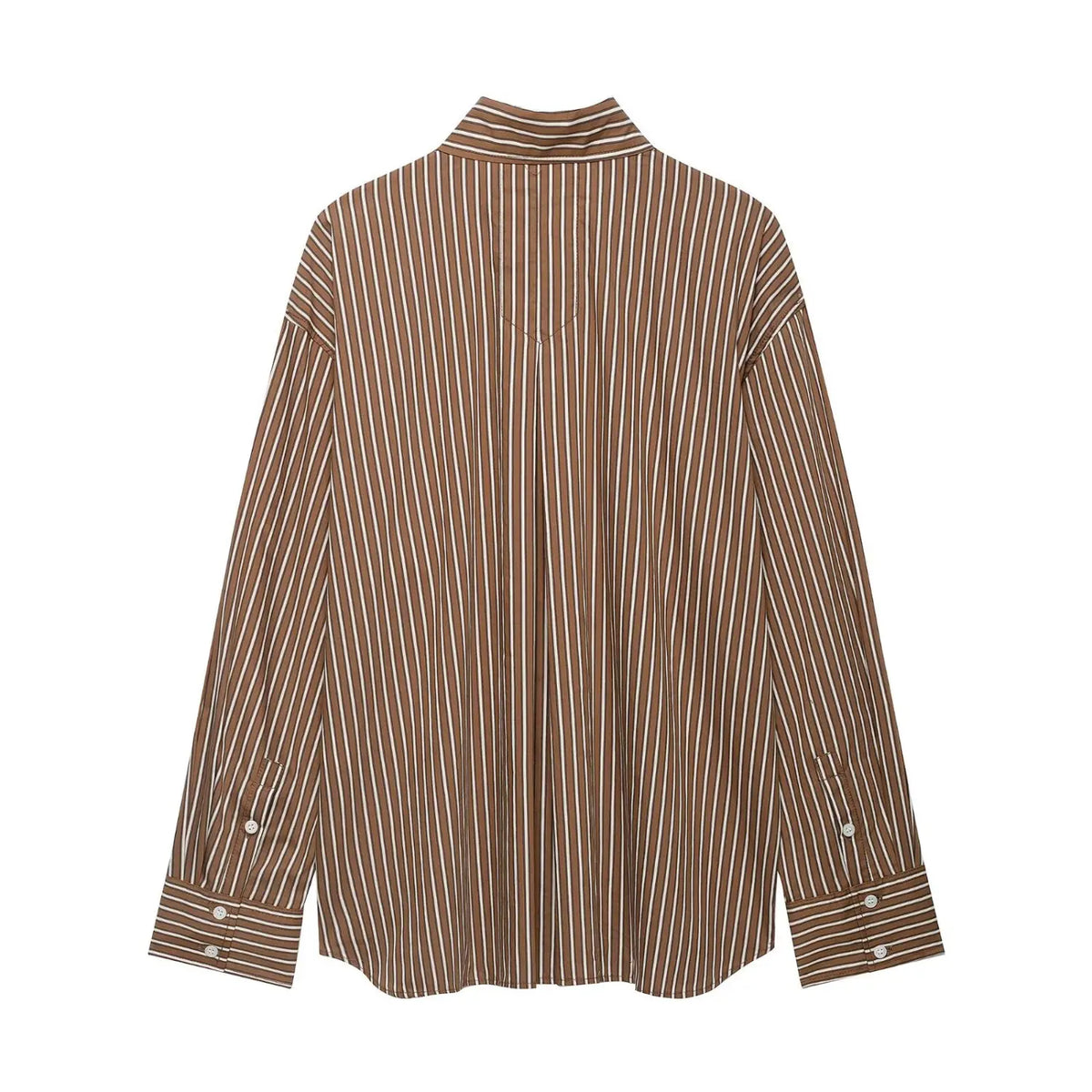 Striped point collar button down oversized shirt, back flat lay