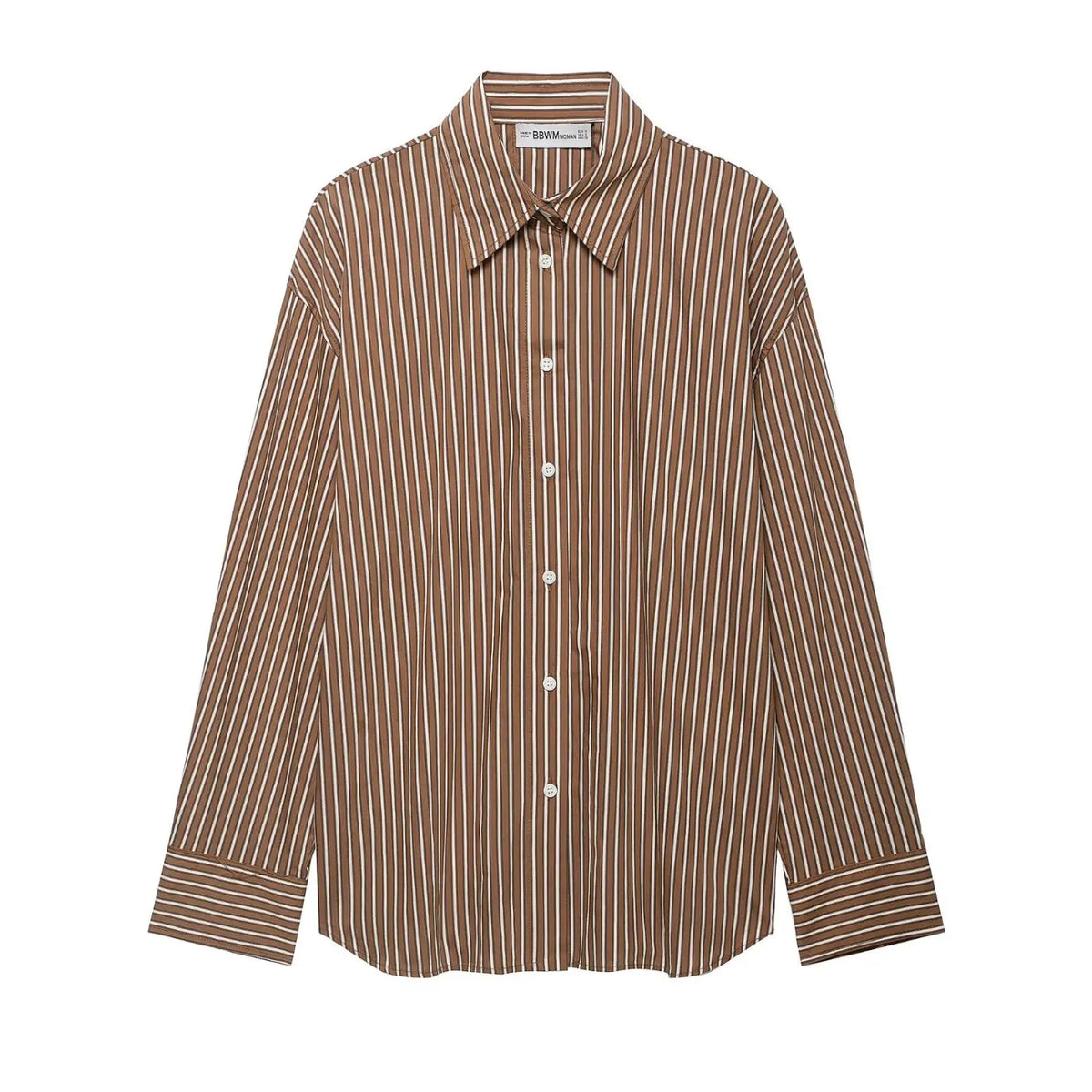Striped point collar button down oversized shirt, front flat lay
