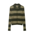 Front flat lay of olive striped polo collar button cardigan sweater
