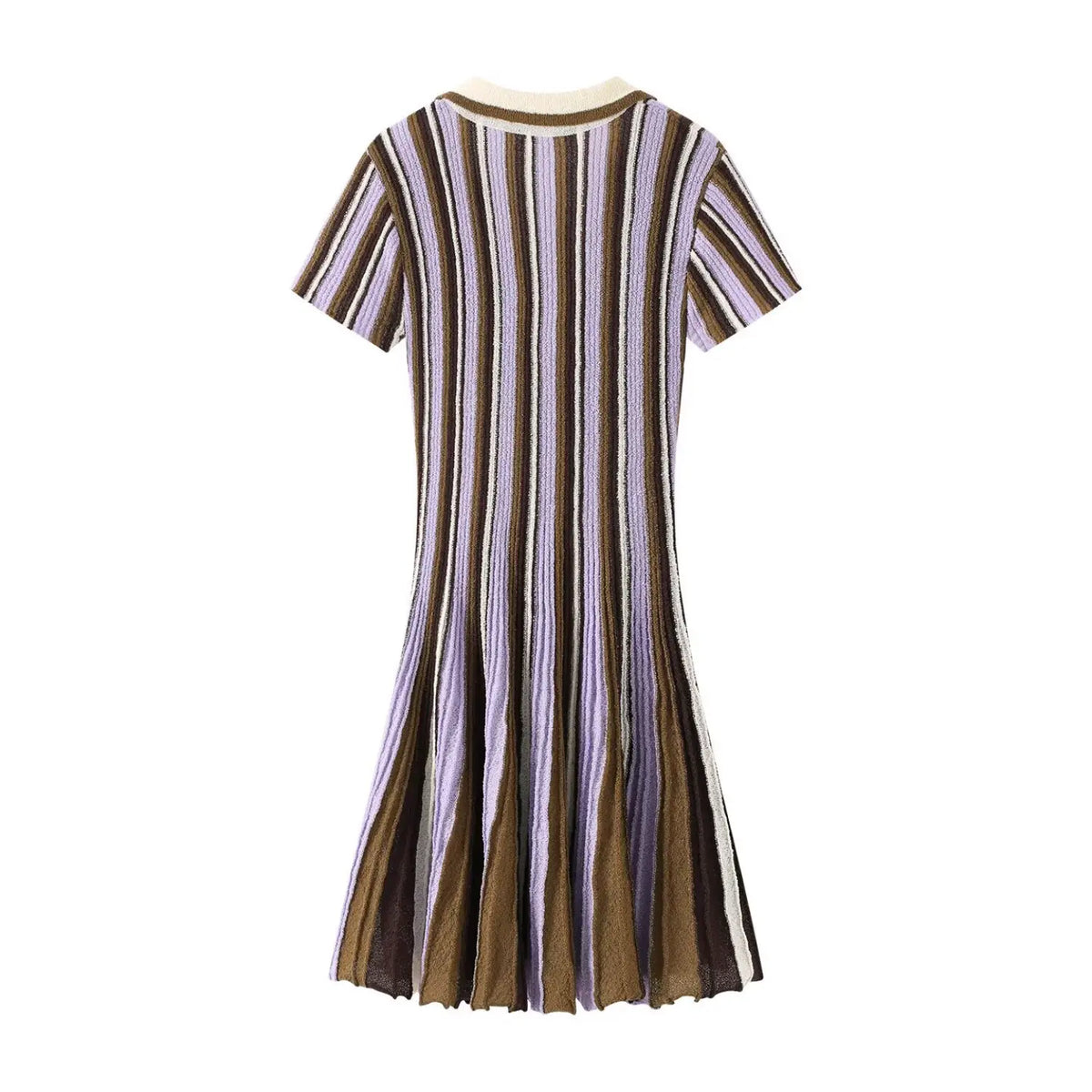 Lavender brown striped polo collar knit mini dress, back flat lay
