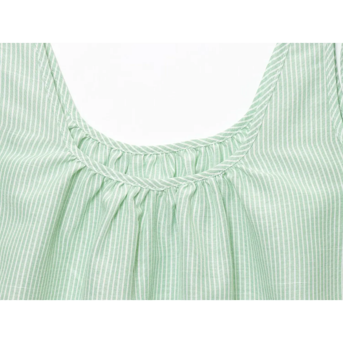 Close-up of gathered neckline